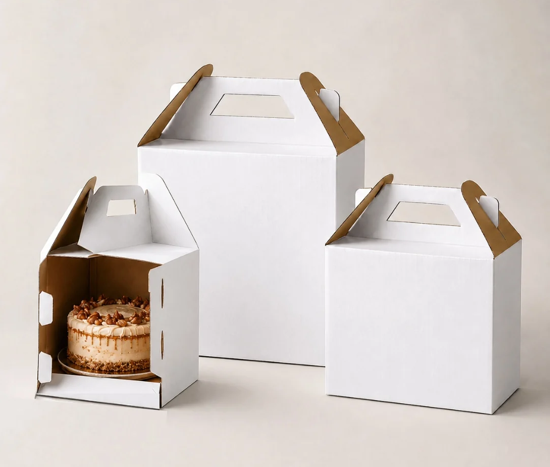 Corrugated Bakery Carry Box with Handle | Secure Cake & Pastry Packaging | Pack of 5